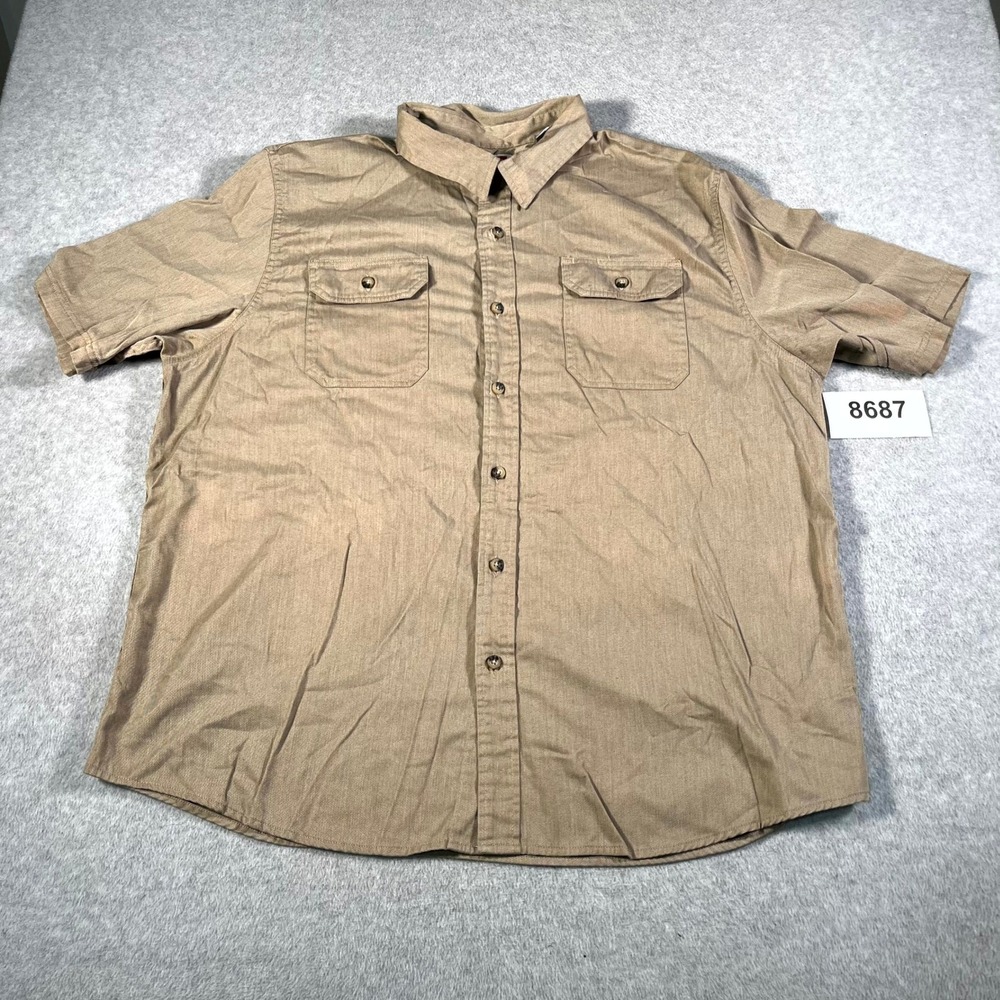 Wrangler Work Shirt Mens 2XL Khaki Cotton Short Sleeve Collared Button Up